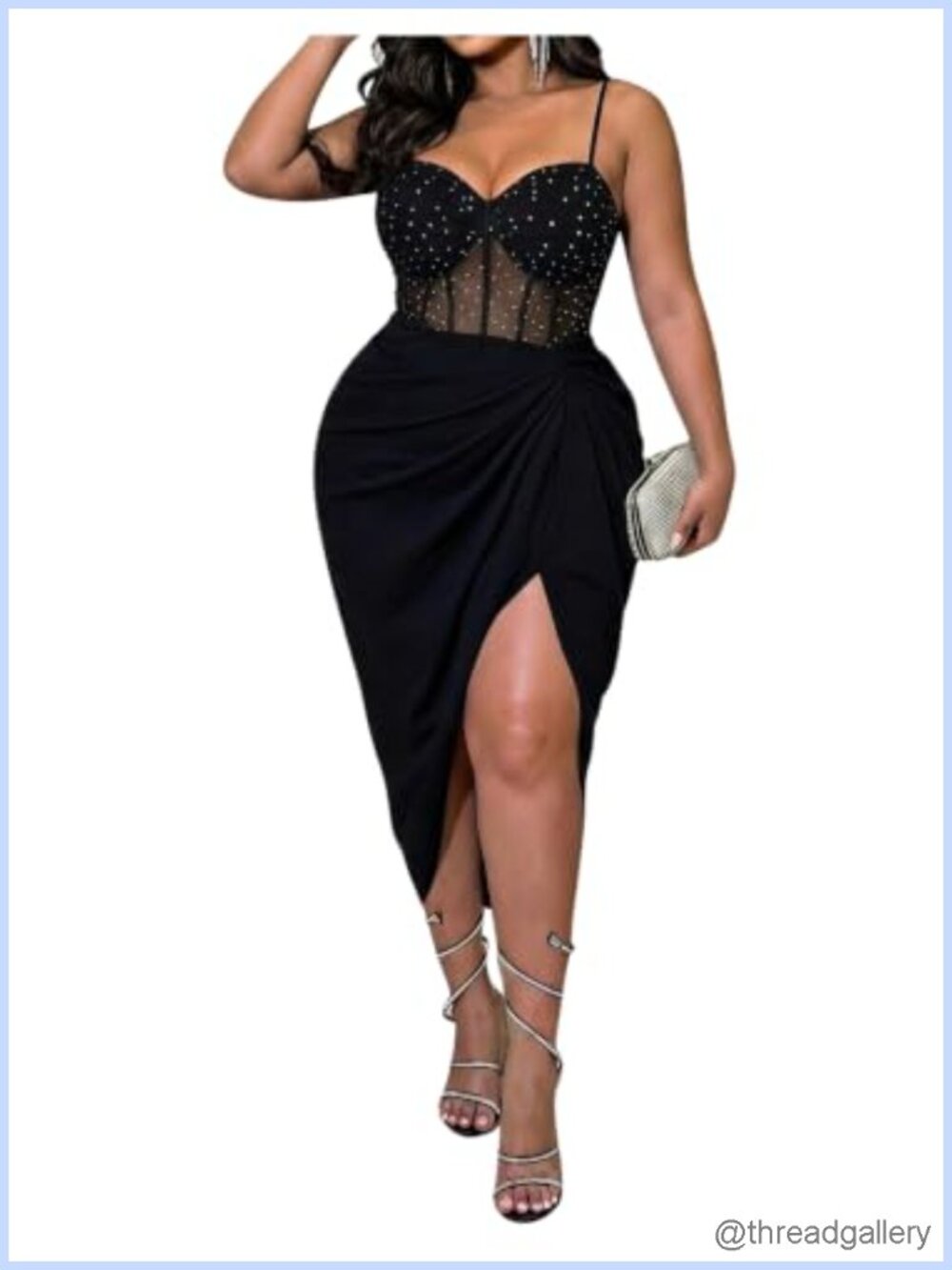 Plus Size Rhinestone Mesh Corset Bodycon Midi Dress